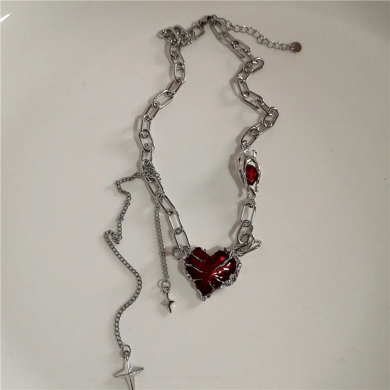 Chained Heart - Red Heart Silver Pendant