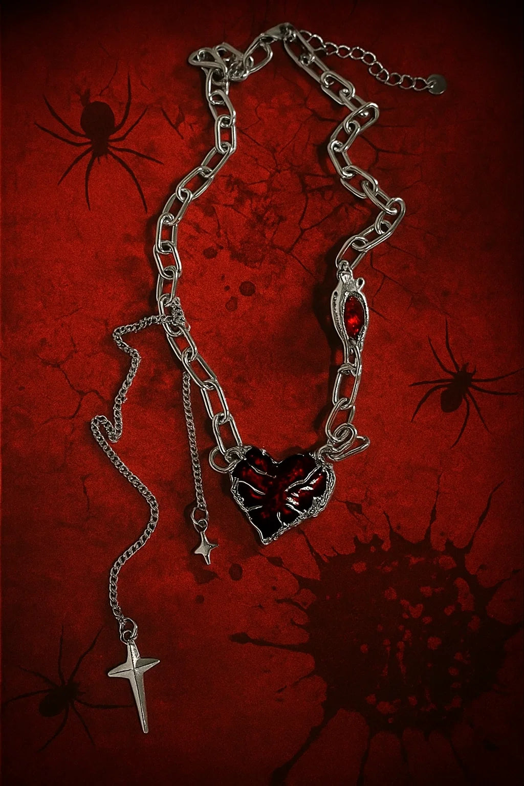 Chained Heart - Red Heart Silver Pendant